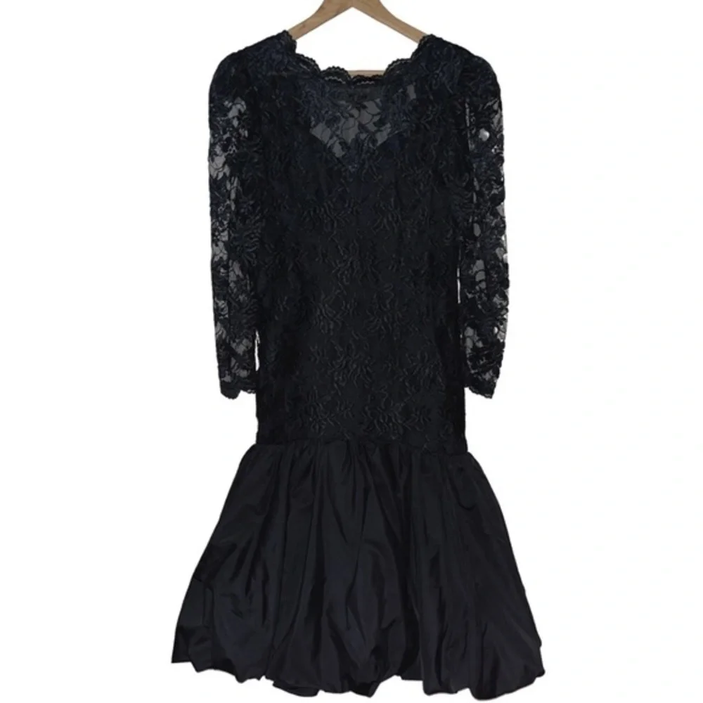 Vintage 1980's Black Balloon Lace Dress - Picture 8 of 12